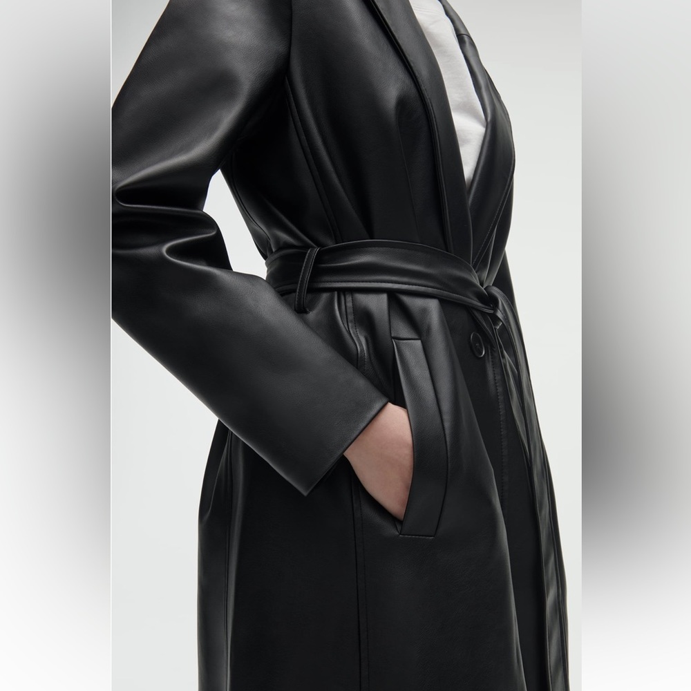 Zara FAUX LEATHER TRENCH COAT. Black. Sizes S, M. New with Tags. - Picture 6 of 11